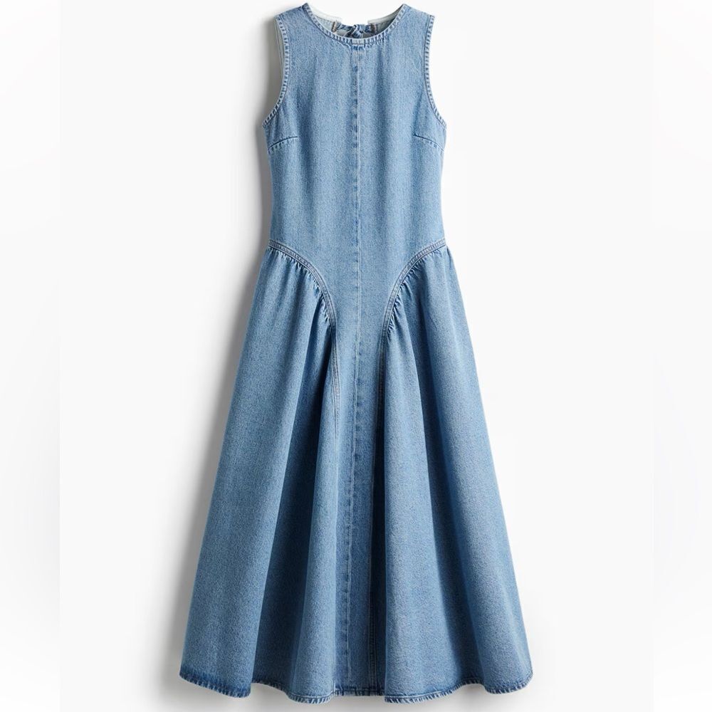 H&M Denim Open-Back Paneled Dress New - Picture 7 of 8